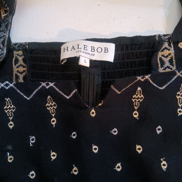HALE BOB Black Embroidered Gold Silver Square Neck Grecian Peasant Blouse - Picture 7 of 10